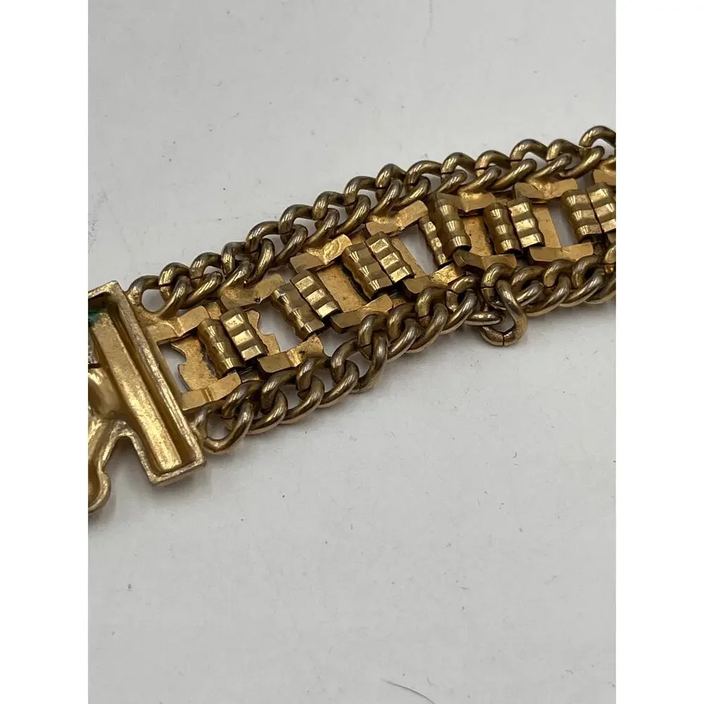 Vintage Gold Tone Red Blue Yellow‎ Enamel Five Family Crest Shield Bracelet